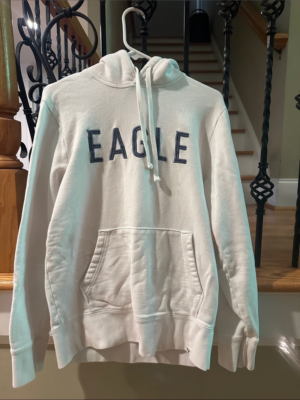 American Eagle Outfitters White Pullover Hoodie with Blue Letters